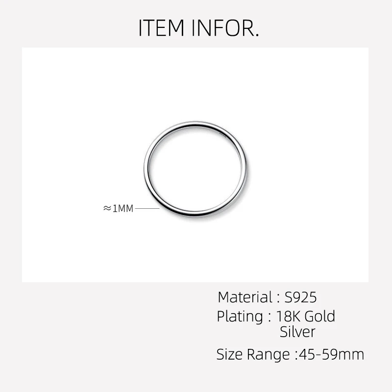 La Monada 45-59mm Plain Thin Women Ring 925 Sterling Silver Big Small Rings For Women 925 Silver Finger Rings Woman Girls Kids