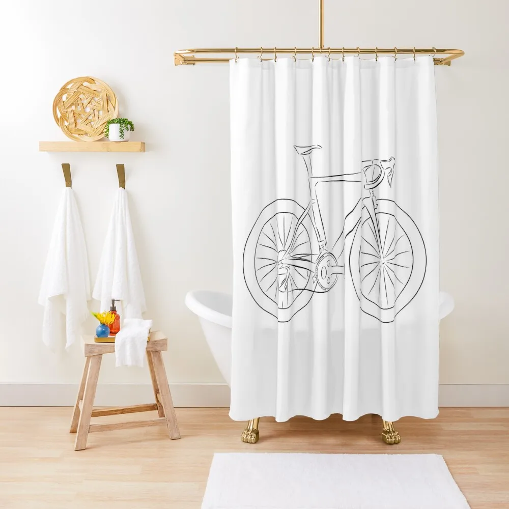 Road Fiets Line Art Zwart Douchegordijn Douchebad Modern Accessoire Badkamers Voor Badkamers Gordijn