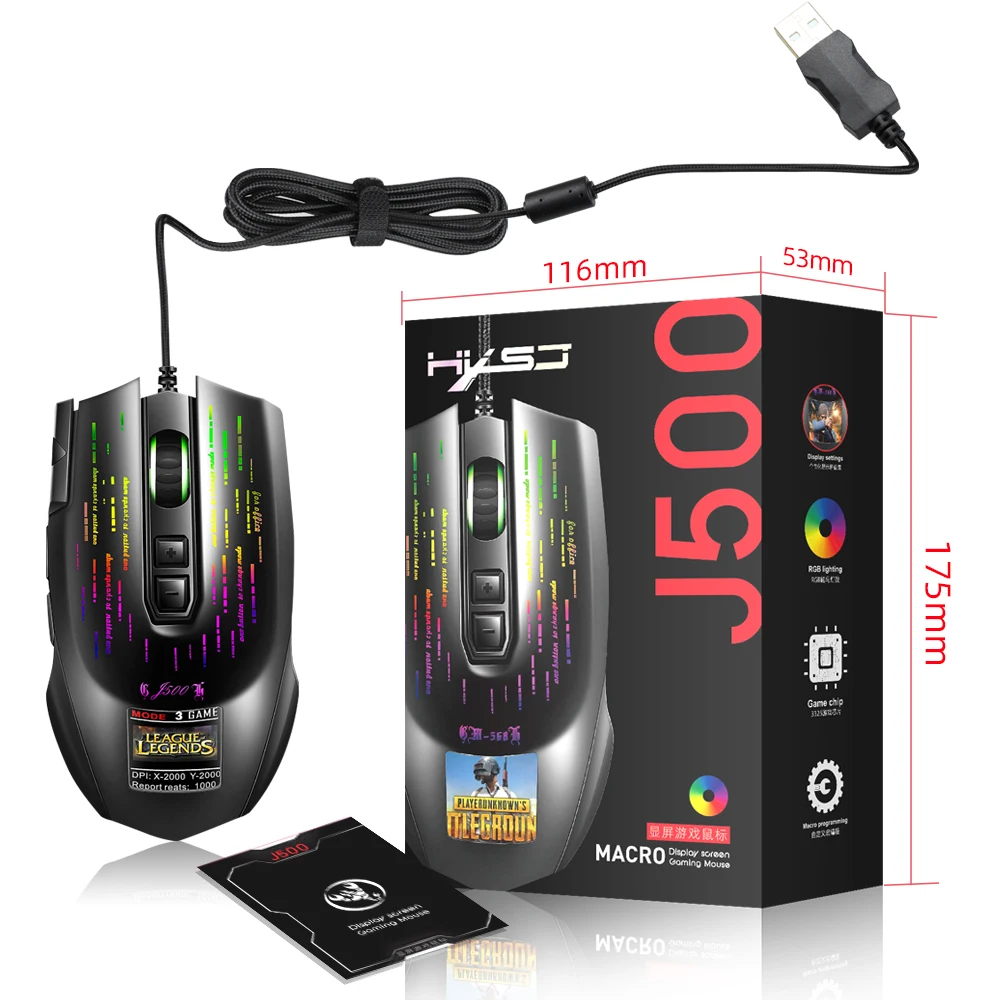 Cheap Magic Display Screen Computer Mouse Ergonomic Computer Mouse Gamer RGB Gaming Mouse J500