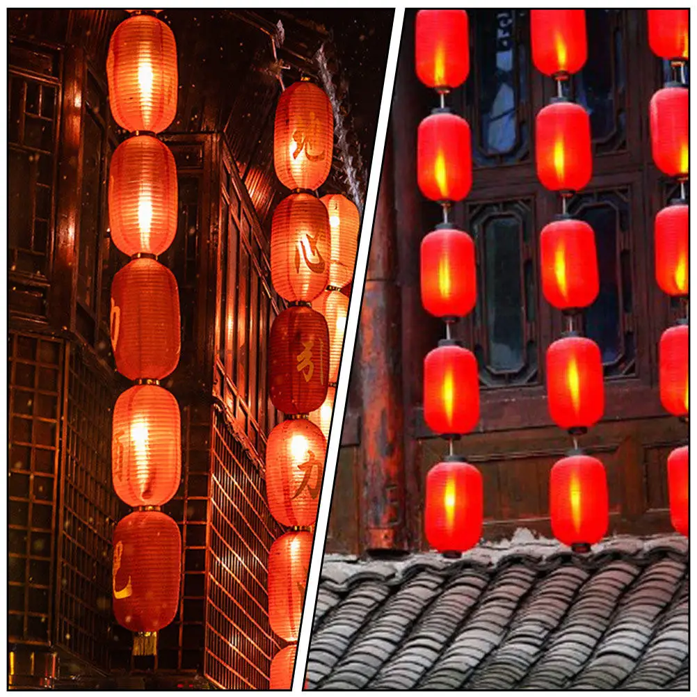 2Pcs Folding Silk Lantern New Year Festival Party Decoration Red Cloth Hanging Lantern for Spring Festival Outdoor