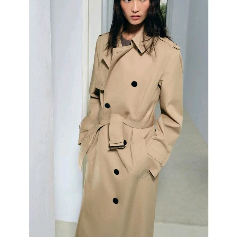 Neue Herbst frauen matte Sle Mantel mit Gürtel Wasserdicht Zweireiher Kragen Lange Sve Windjacke Oberbekleidung