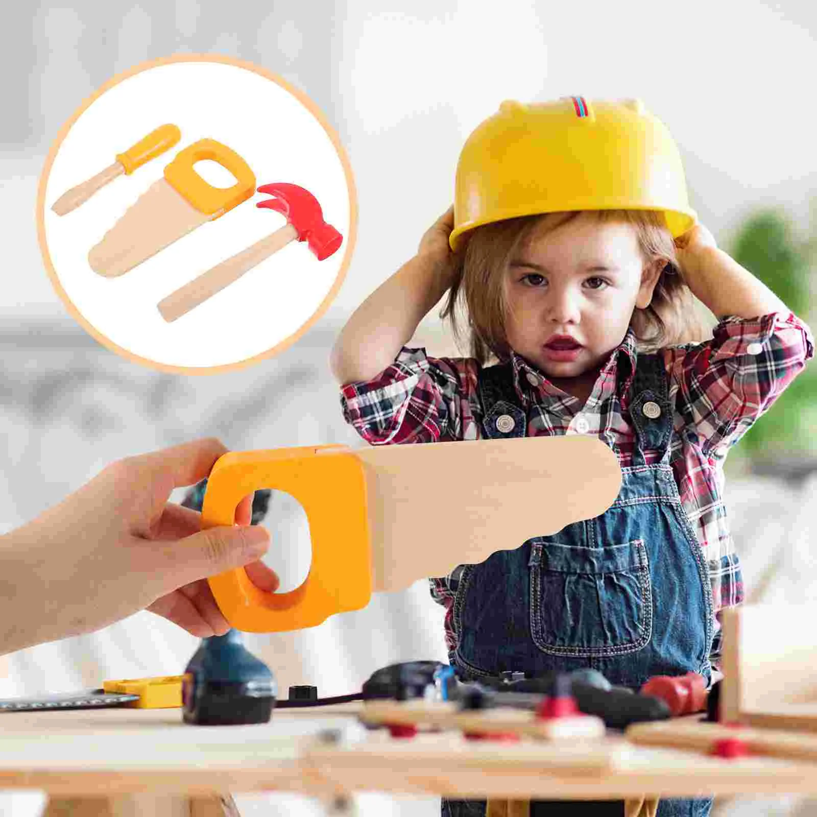 3pcs Woodworking Tool Toys Set Simulation Wooden Hammer Screwdriver Saw Kids Construction Pretend Play Safe Toy