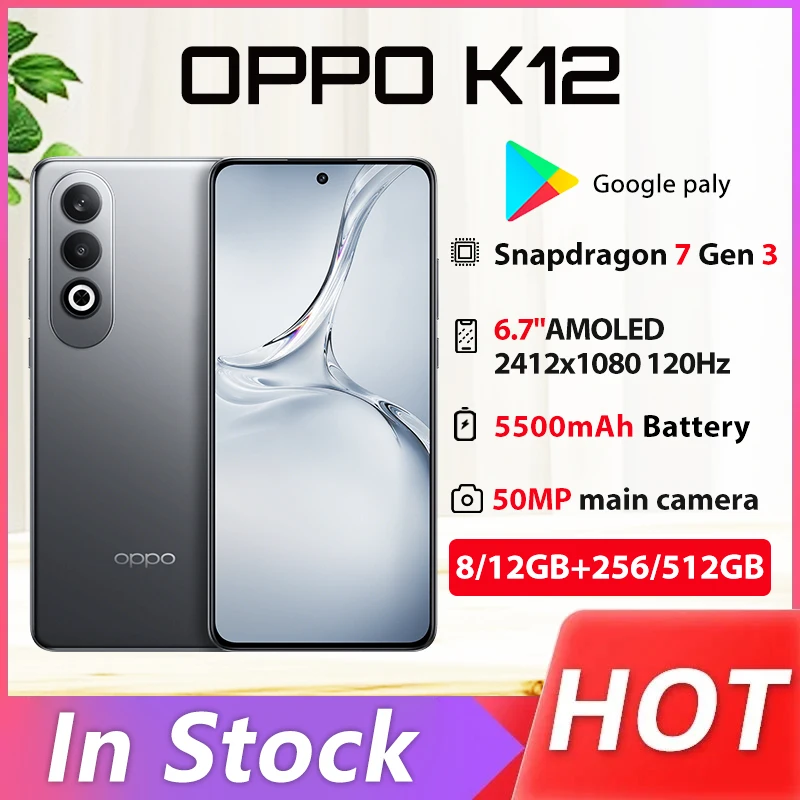 

Original OPPO K12 5G Smartphone Snapdragon 7 Gen 3 50MP Triple Camera 5500mAh 6.7" 120Hz AMOLED Screen 100W SuperVOOC NFC