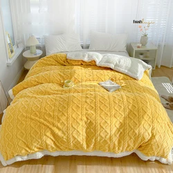 Lamb Wool Thick Winter Blanket Double Side Microfiber Flannel Throw Blanket for Bed Comfortable Super Soft Warm Comforter Double