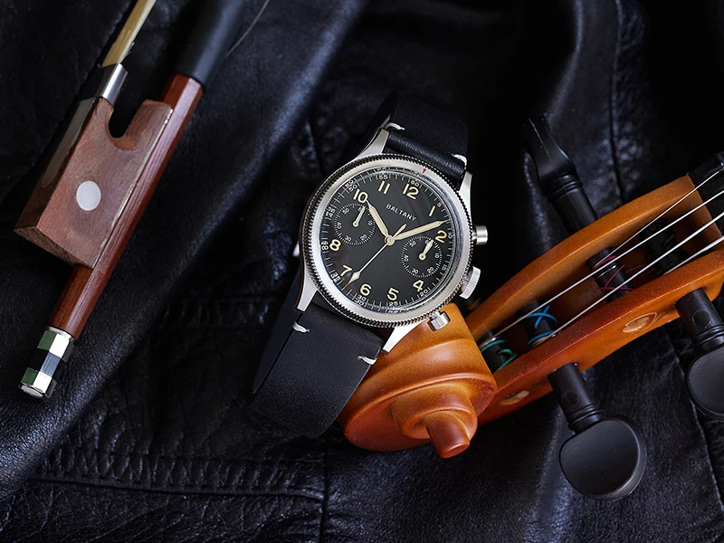 Baltany S5054 Pilot Chrono Quarzuhren, schnelles Zurücksetzen, drehbare Lünette, geriffelte Lünette, Vintage-Retro-Stil, Saphirglas mit Lume – Detail 10