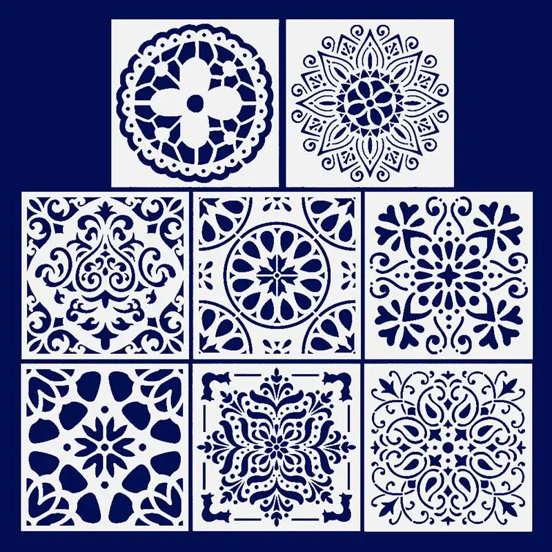 Juego de plantillas reutilizables de primera calidad, plantilla de pintura de Mandala ahuecada, azulejo de pared, tela de madera, plantilla de pulverización, 8 Uds.