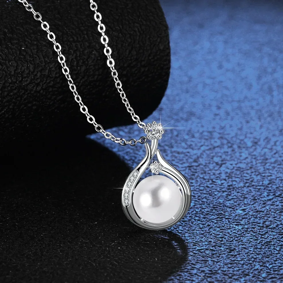Fashion Pearl Pendant Platinum Pt950 Clavicle Chain, Women's D Color VVS1 Moissanite Diamond Necklace Wedding Birthday Gifts