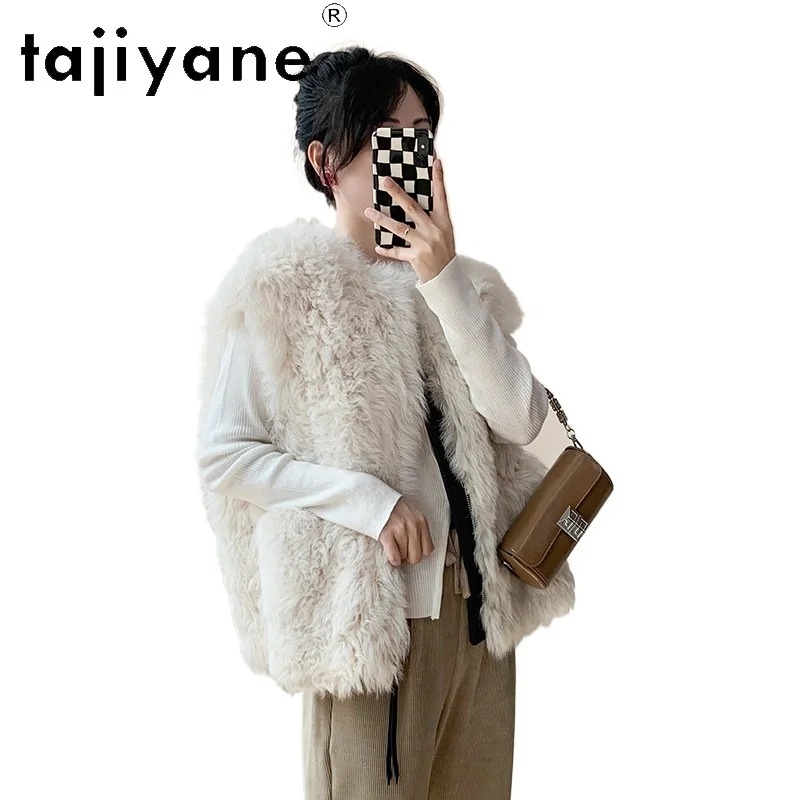 

TAJIYANE Natural Tuscany Wool Sheepskin Double Faced Fur Vest Woman Sleeveless Premium Real Fur Coats Winter Clothes 2025 шуба