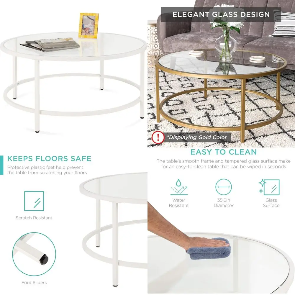 

Modern 36 Inch Round Tempered Glass Coffee Table for Living and Dining Rooms, Suitable for Tea and Home Décor with Mid-Century S