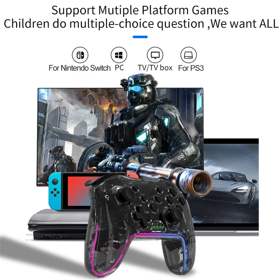 Bluetooth Wireless Transparent Controller For Nintendo Switch PC PS3 Joystick HD dual vibration TURBO 6 Axis Gyroscope Gamepad