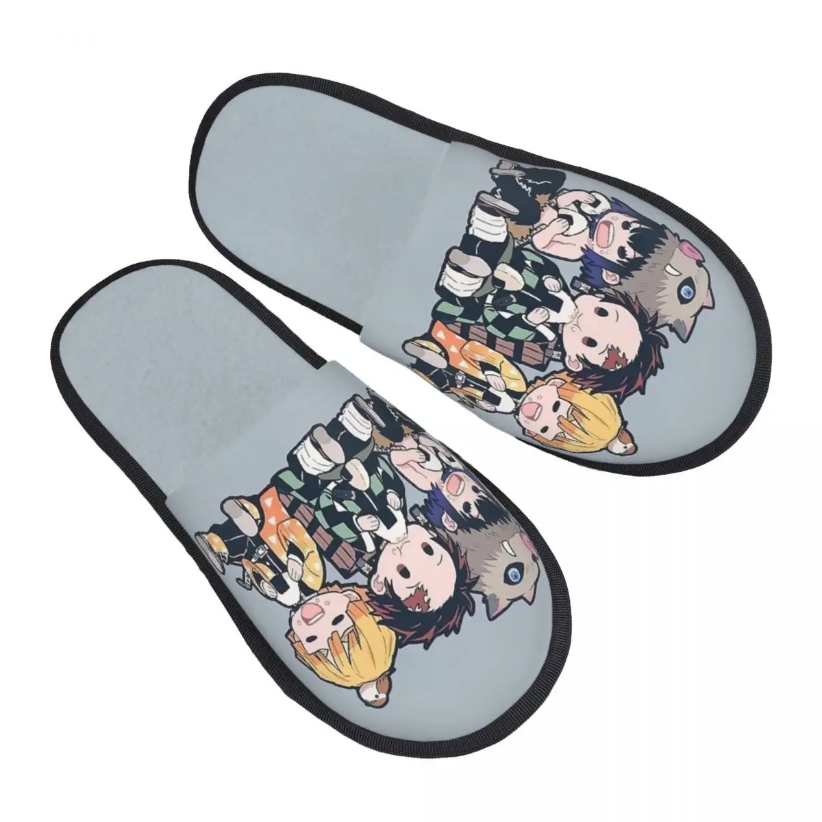 Demon Slayer Cute Cartoon Plush Slippers Indoor Kimetsu No Yaiba Anime Soft Household Fur Slides Slippers Anti Slip