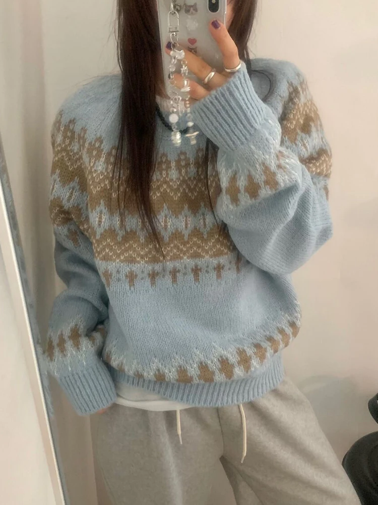 

Шикарный зимний вязаный свитер женский круглый Ne Long Sve Soft Cozy Sweet Anti-Aging Color Blo Design Универсальный модный