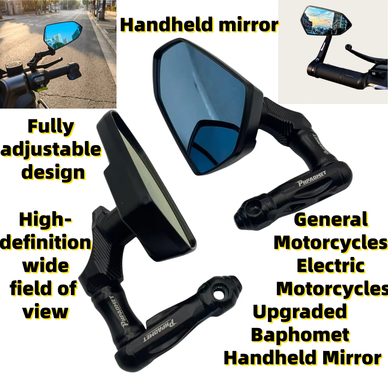 Baphomet retro round mirror rearview mirror motorcycle electric motorcycle adjustable reflector universal style