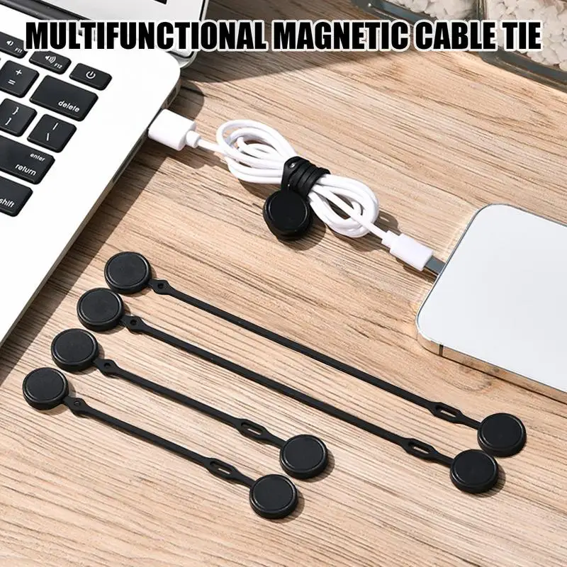 Silicone Magnet Cord Ties 5pcs Reusable Magnetic Twist Ties Electronics Cord Storage Strap Data Cable Strap Multi-function