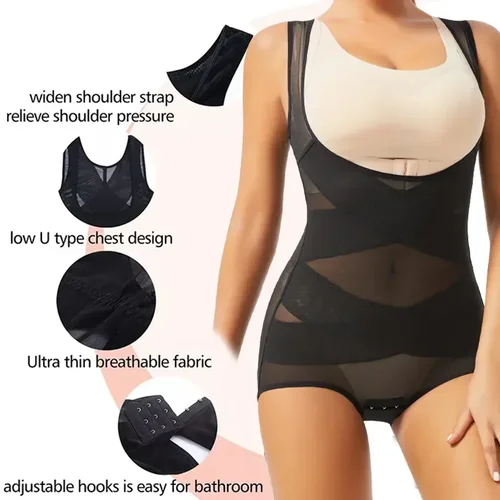 Imagen 2 del producto Body para mujer, ropa interior moldeadora de cuerpo completo, ropa moldeadora Sexy sin costuras con Control de barriga, corsé adelgazante de malla para vientre plano debajo del busto