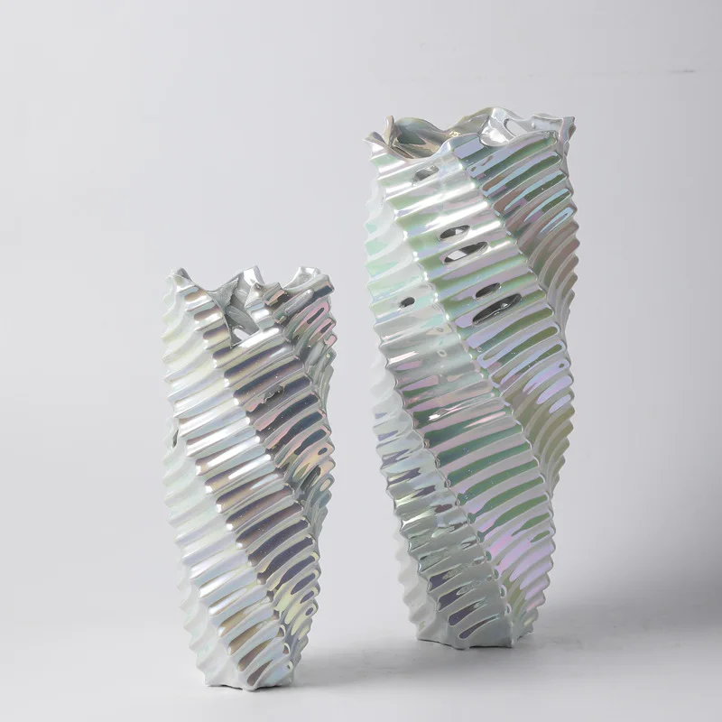 Colorful striped ceramic vase Home model room Sales department Soft flower ware Modern decoration ornament