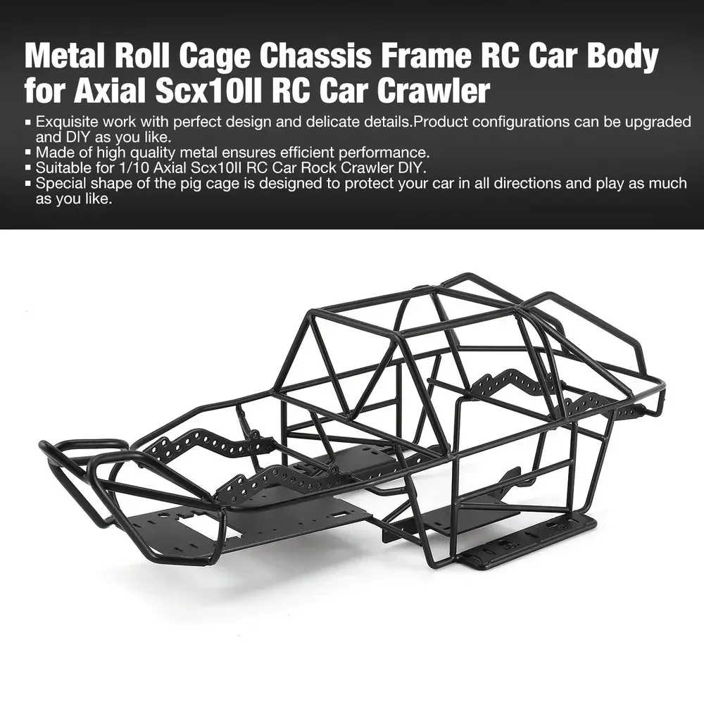 Gaiola de rolo de corpo de metal com estrutura de tubo completo para caminhão rastreador 1/10 RC Axial SCX10 II 90046 90047