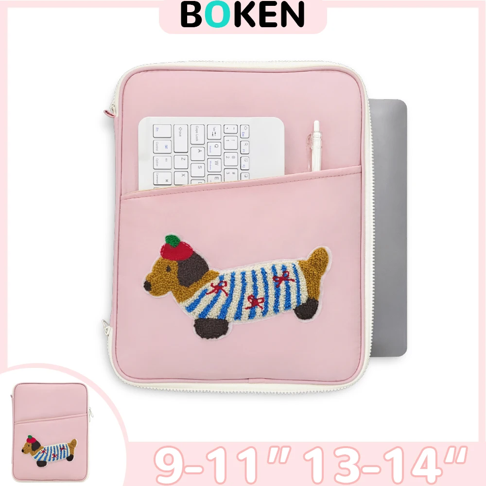 Cute Dachshund Puppy Tablet Sleeve Bag, Tablet Case Pouch for 9 11 13 14 Inch IPad Pro/Air/Mini, Large Capacity, Travel, School