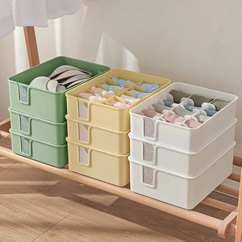 1/10/15 Grid Plastic Underwear Storage Box with Dust-Proof Lid Socks Bra Closet Drawer Organizer Container for Wardrobe Bedroom