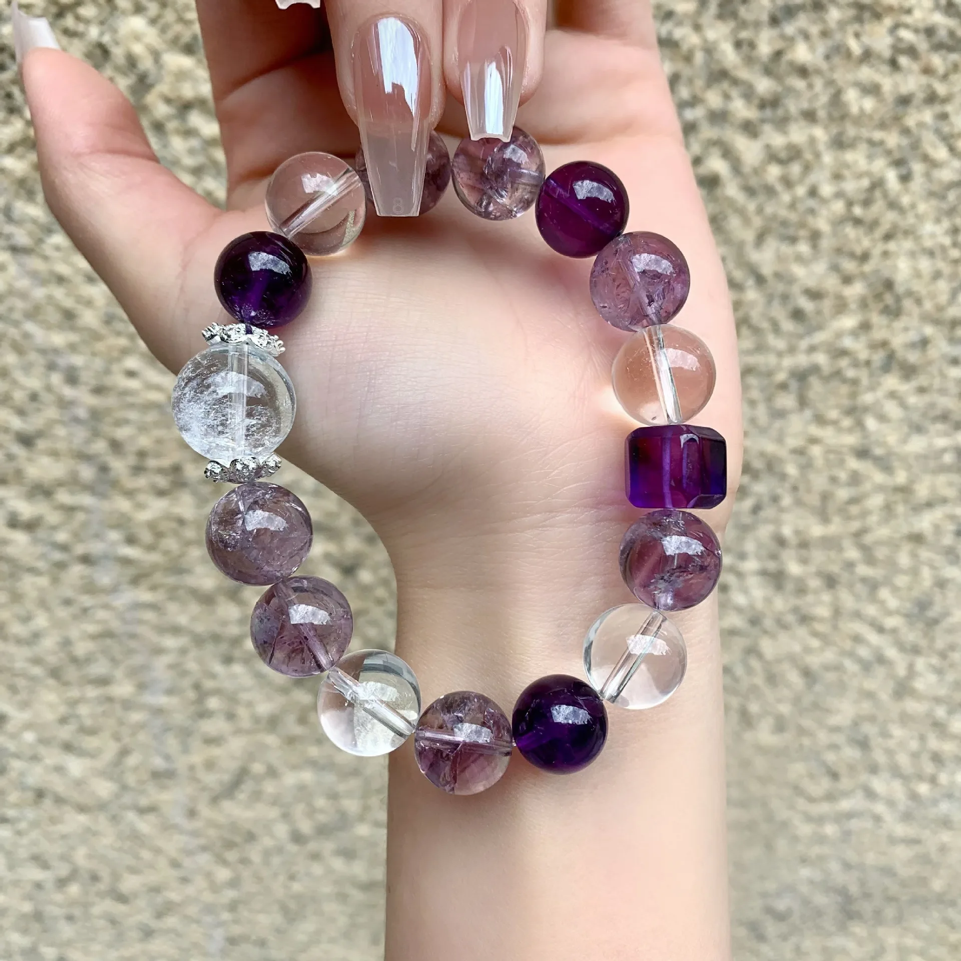 

Nine Purple Fire Natural Amethyst Bracelet National Style Xiaohong Duobao Jewelry Original White Crystal Bracelet