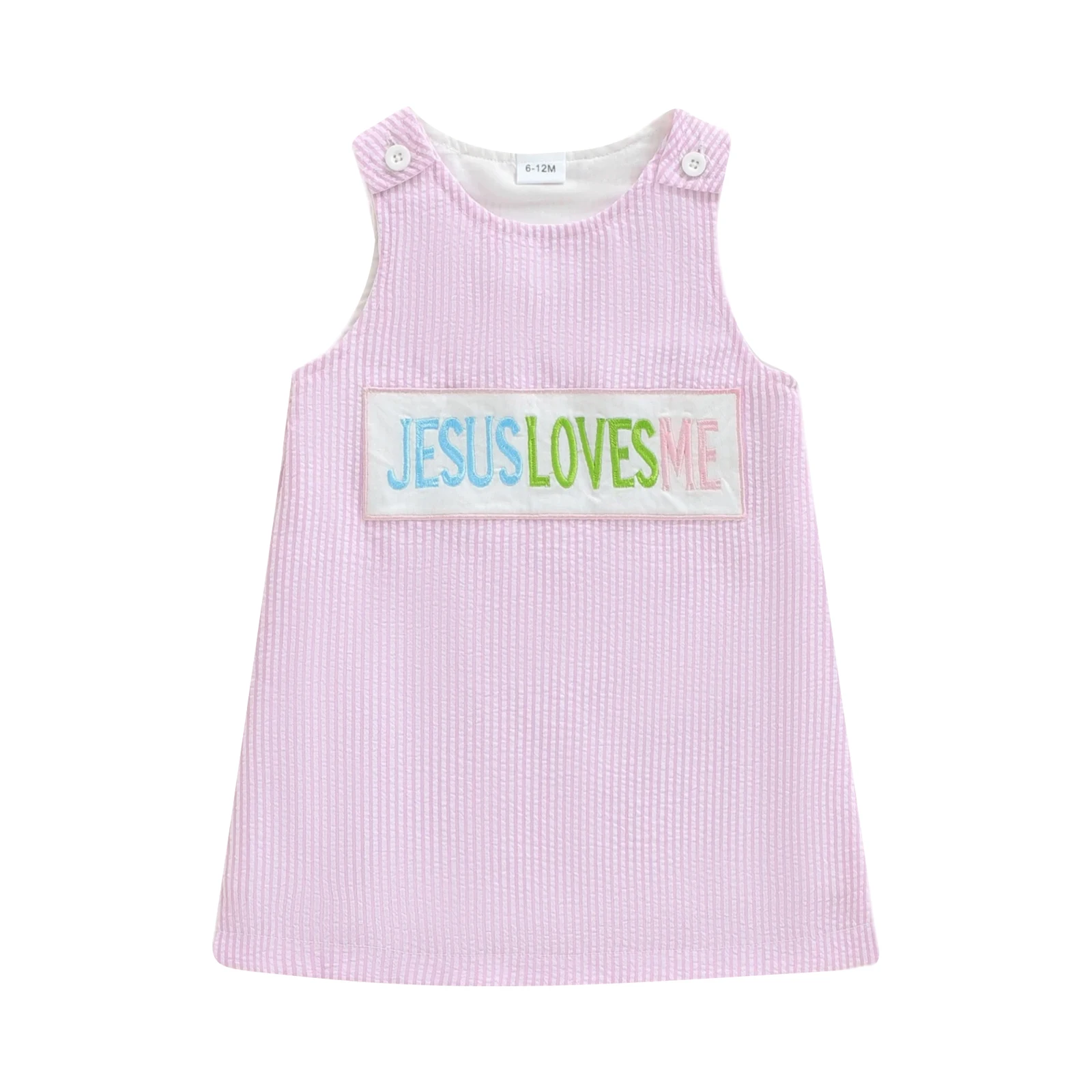 

Cute Toddler Girl Sleeveless Dress with Embroidered Floral Pattern and Ruffled Hemline in Soft Cotton Fabric