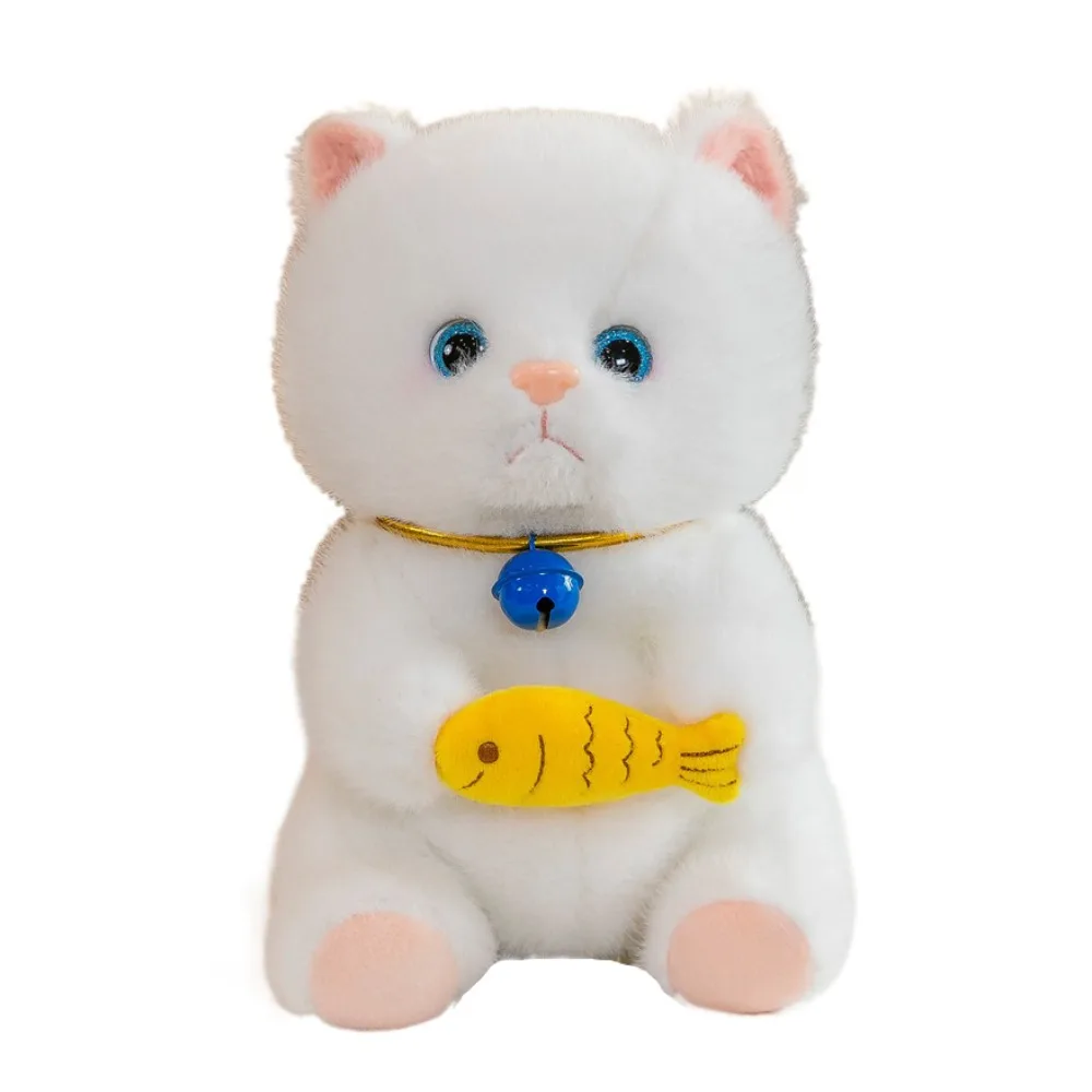 

Коротник-колокольчик, ест рыба, кошка, плюшевая игрушка, милый маленький кот, плюшевая кукла, мультяшная мягкая плюшевая игрушка маленького кота, подарки на день рождения