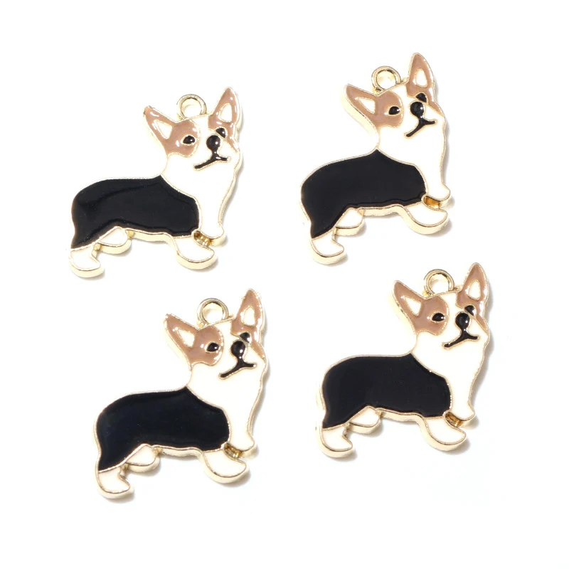 10pcs 25x23mm Enamel Corgi Dog Charms Pendant Cute DIY Jewelry Making Accessories for Earring Bracelet Necklace Craft Supplies