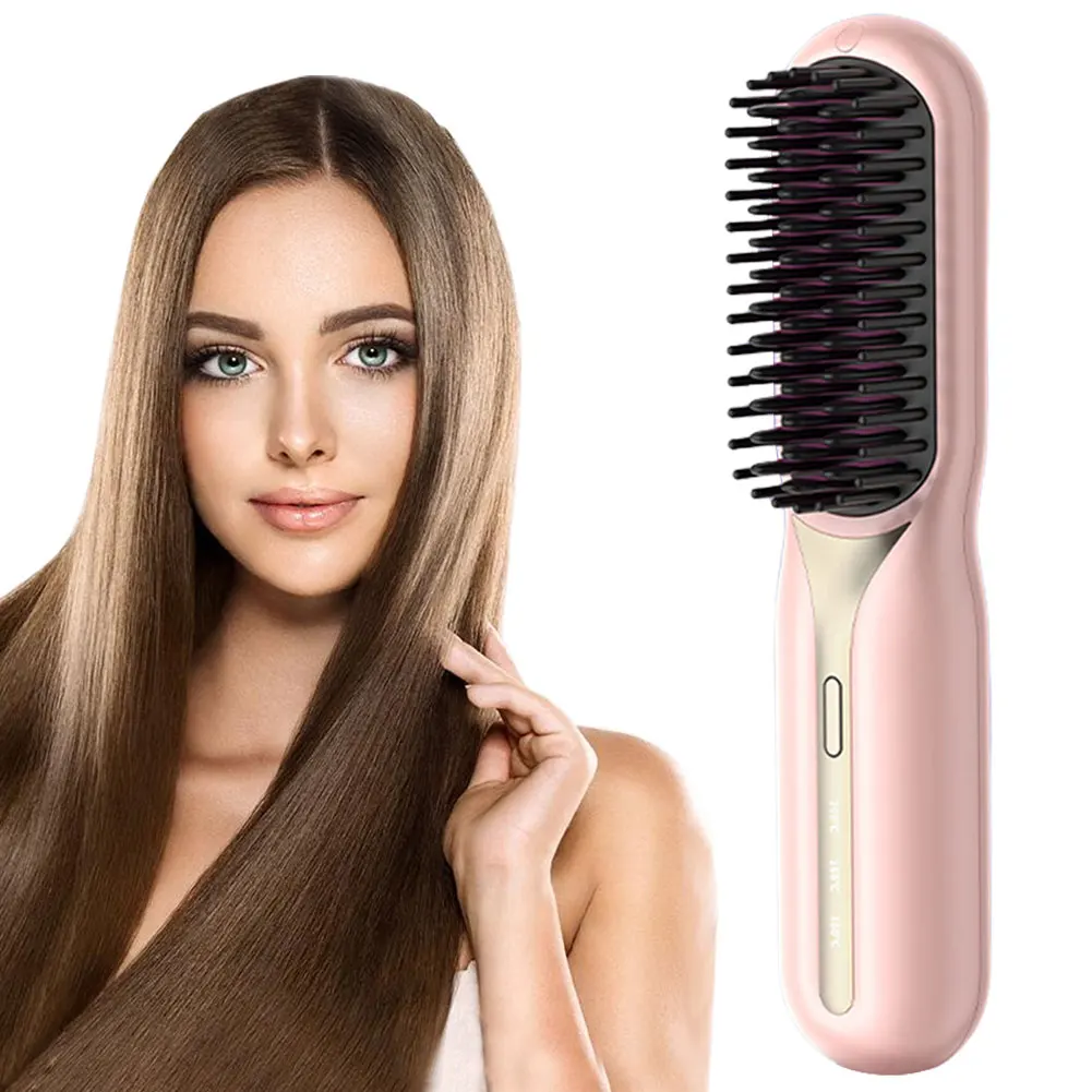 Cordless Hair Straightener Brush Anti-Scald Hair Straightening Comb 3 Temp Settings Hair Straightener Comb for Women