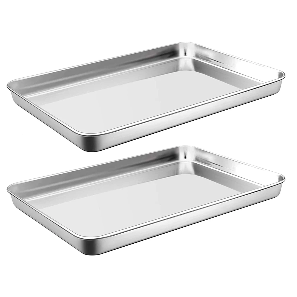 

2PCS home Rectangular Stainless Steel Baking Grilling Plate Cookie Bake Pan Cool Rack Kitchen Flat Bottom Tray Bakeware multiuse