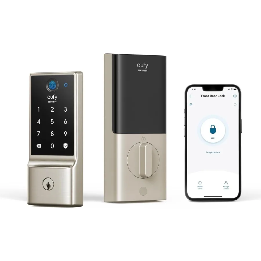 قفل ذكي C220 قفل باب دخول بدون مفتاح ببصمة الإصبع مع واي فاي مدمج وجهاز تحكم عن بعد للتطبيق للباب الأمامي Smart Deadbolt IP53