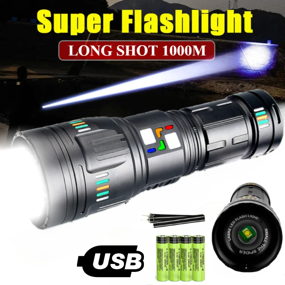 超強力led懐中電灯-10000ルーメン-usb充電式-タクティカルトーチ-ズーム機能付き＆防水-緊急ランタン-アウトドア用