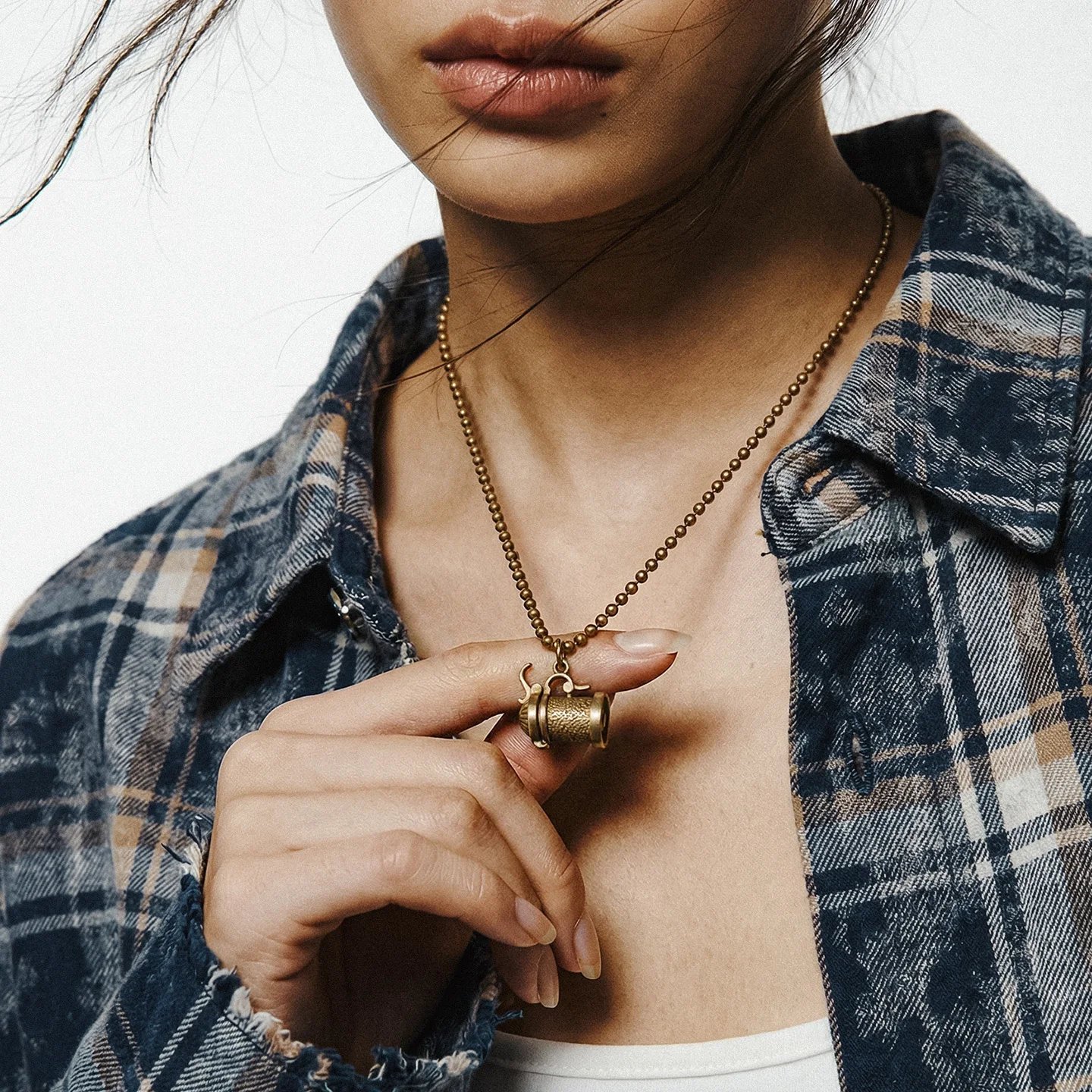 Vintage Brass Canteen Pendant Necklace with Clasp Closure