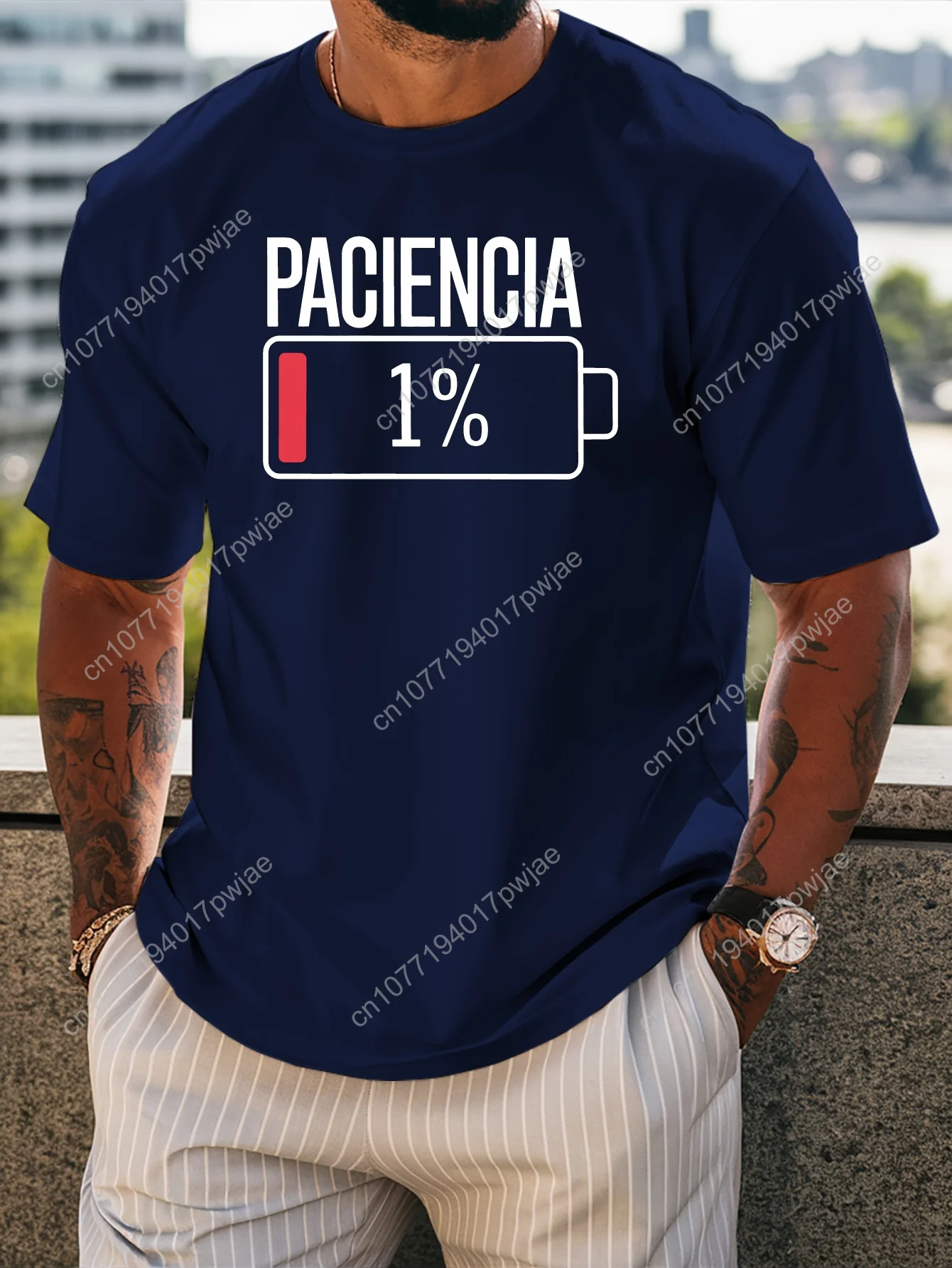 تي شيرت برسومات الصبر للرجال - صيفي كاجوال بأكمام قصيرة ورقبة دائرية، ملابس رياضية مريحة ومسامية مع جريئة "PACIENCIA