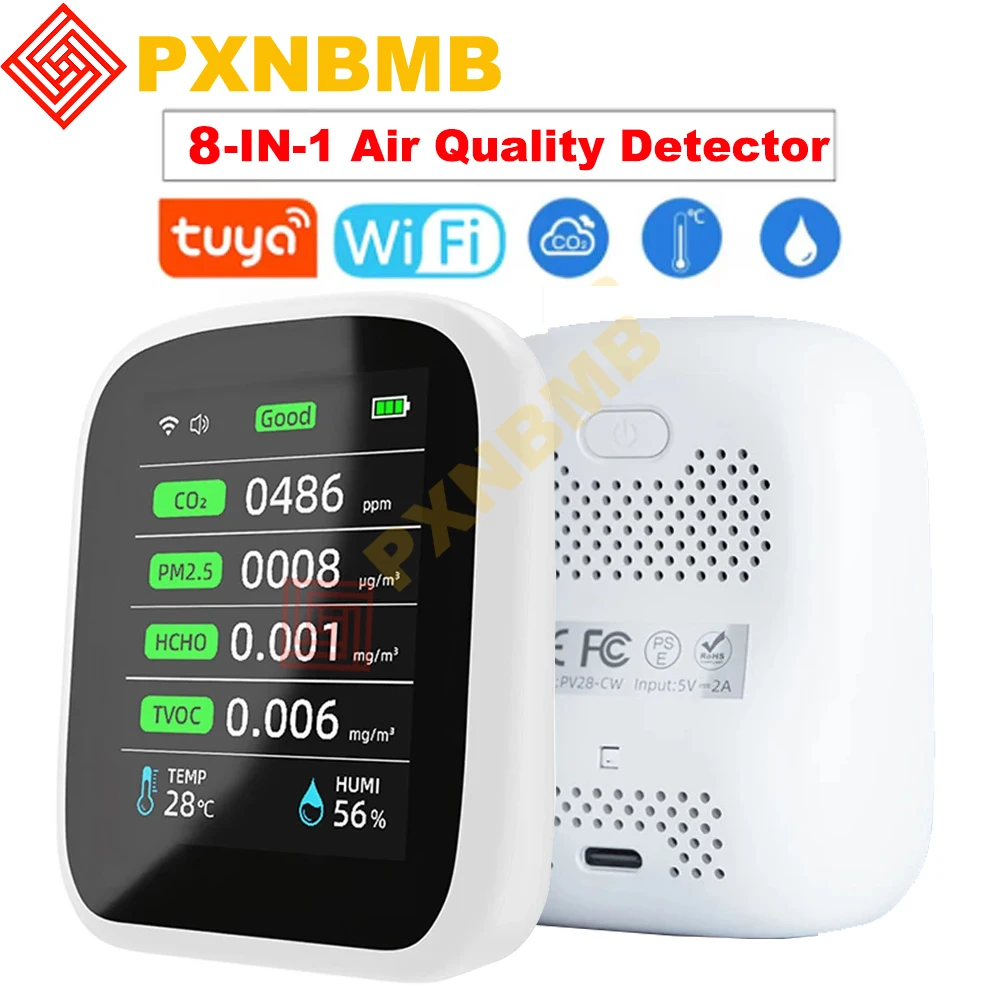 

Tuya WIFI 8 In 1 Air Quality Monitor CO2 HCHO TVOC PM1.0 PM2.5 PM10 Tester Temperature Humidity Meter Carbon Dioxide Detector
