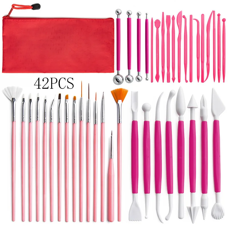 Cross-border Ceramic Tools 42-piece Set, Stone Plastic Clay Carving Soft Pottery Clay Figure Gift, Brush Round Stick