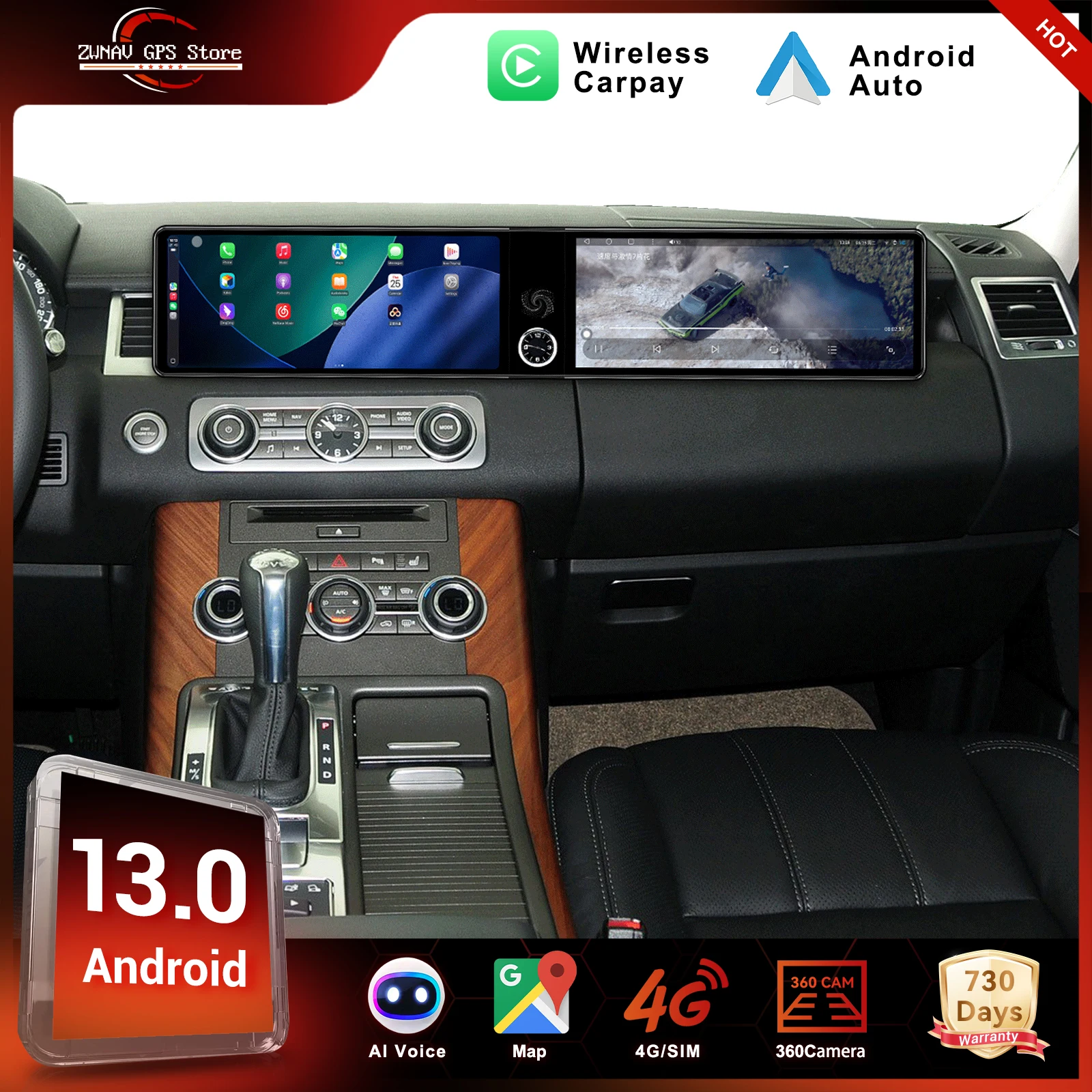 

Dual screen 12.3” For LandRover Sport 2010-2013 Android auto navigation carplay multimedia player radio wireless head