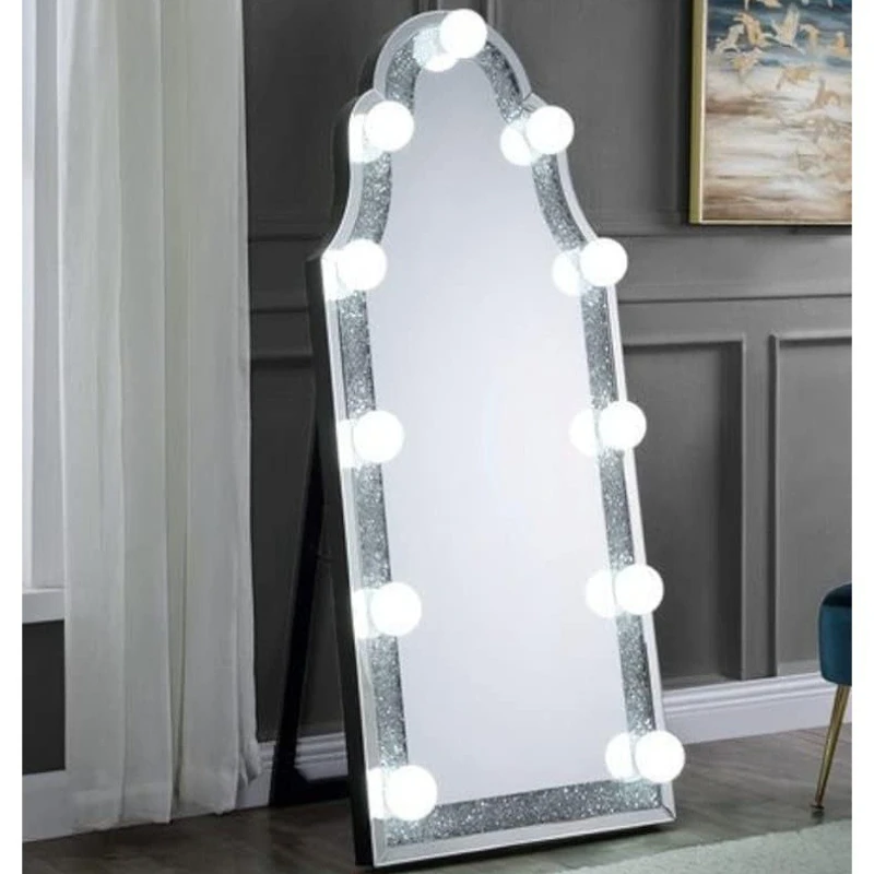 Light bulb full-length mirror with broken diamond decoration, suitable for bedrooms