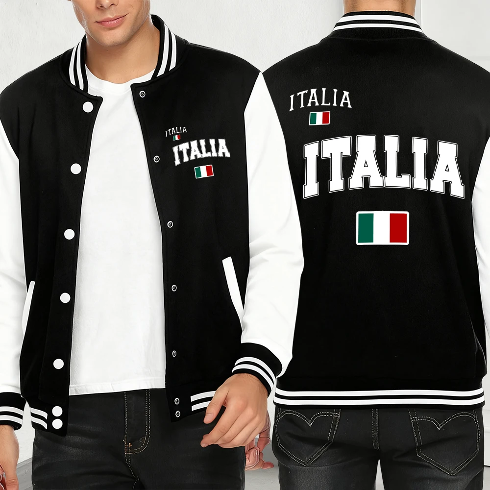 

Мужская бейсбольная майка с принтом итальянского флага, модная карманная мужская одежда Y2K, свободная уличная куртка в стиле хип-хоп, флисовая одежда унисекс
