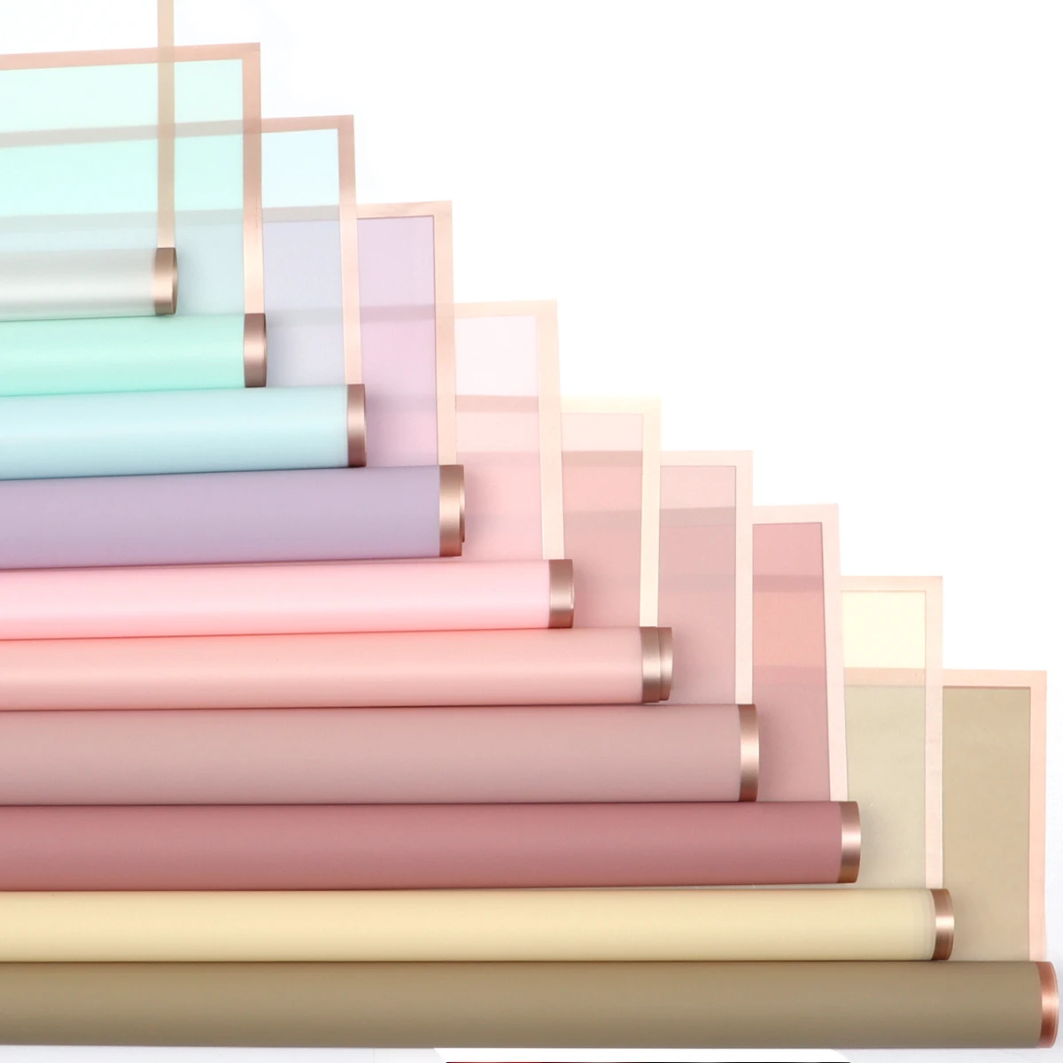 Papel de regalo de flores de 20 piezas, borde dorado, rosa, estilo coreano, medio transparente, papel de embalaje para regalos, Material para envolver ramo DIY