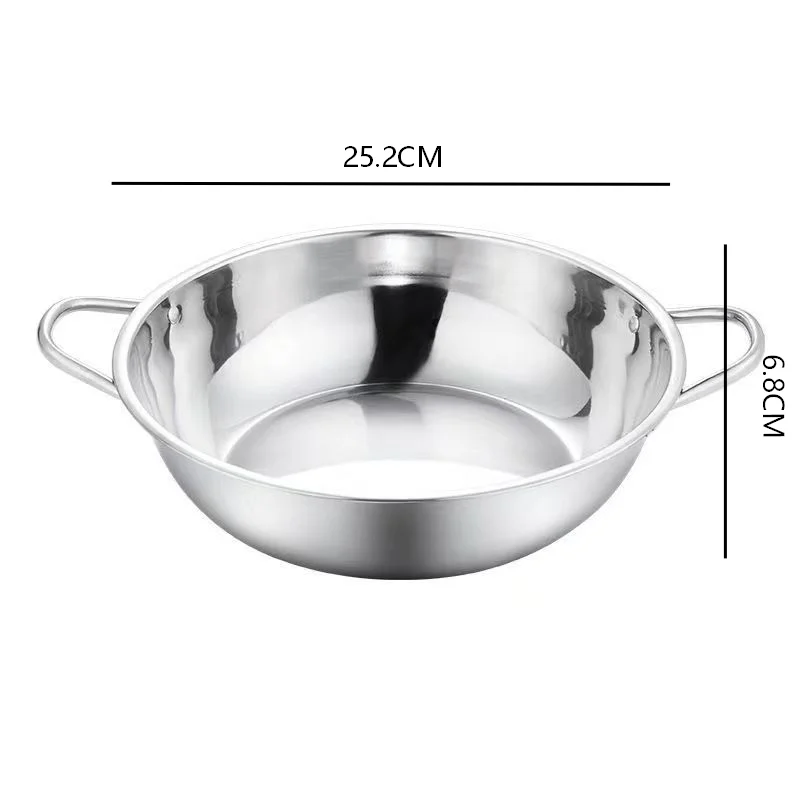 1Pc Thickened Stainless Steel Hot Pot, Commercial Flat Bottomed Soup Pot, Small Hot Pot, Dry Pot, Spicy Hot Pot Clear Soup Pot
