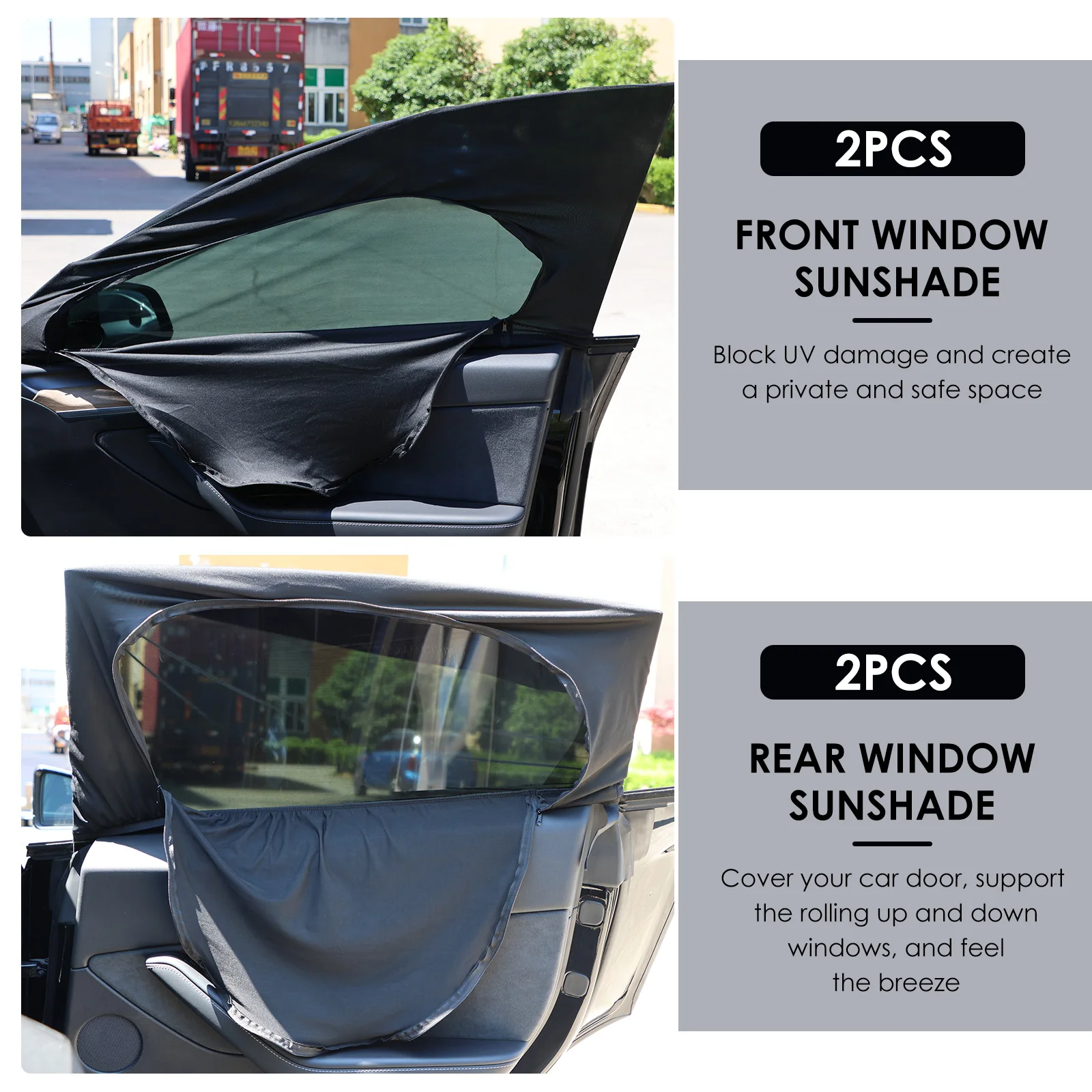 2/4Pcs Auto Fenster Sonnenschirm Seite Fenster Sonnenschein Abdeckung UV Privatsphäre Schutz Zipper Elastische Mesh Fenster Bildschirm Moskito Abdeckungen – Detail 2