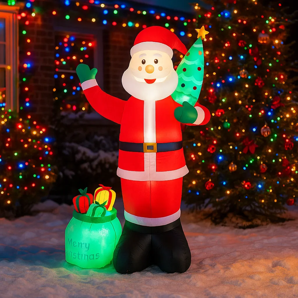 2,4 м/7,8 футов надувной Санта-Клаус с рождественской елкой, светодиодный домашний декор, игрушечный двор, рождественские праздничные принадлежности, украшения для вечеринок