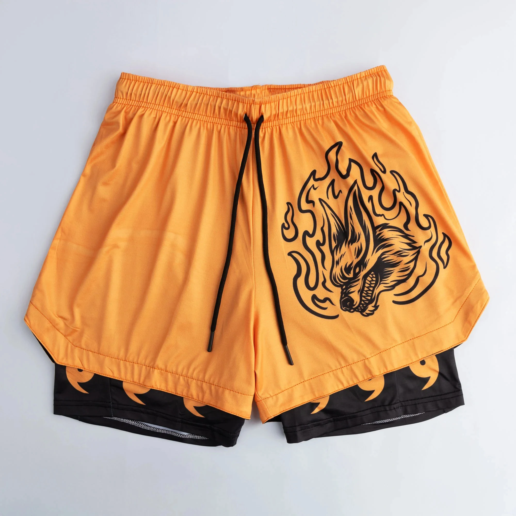 Naruto Nine-Tailed Fox Kurama Shippuden 2-in-1 Performance Shorts Family Summer Breathable Quick-drying Anime Fitness Shorts