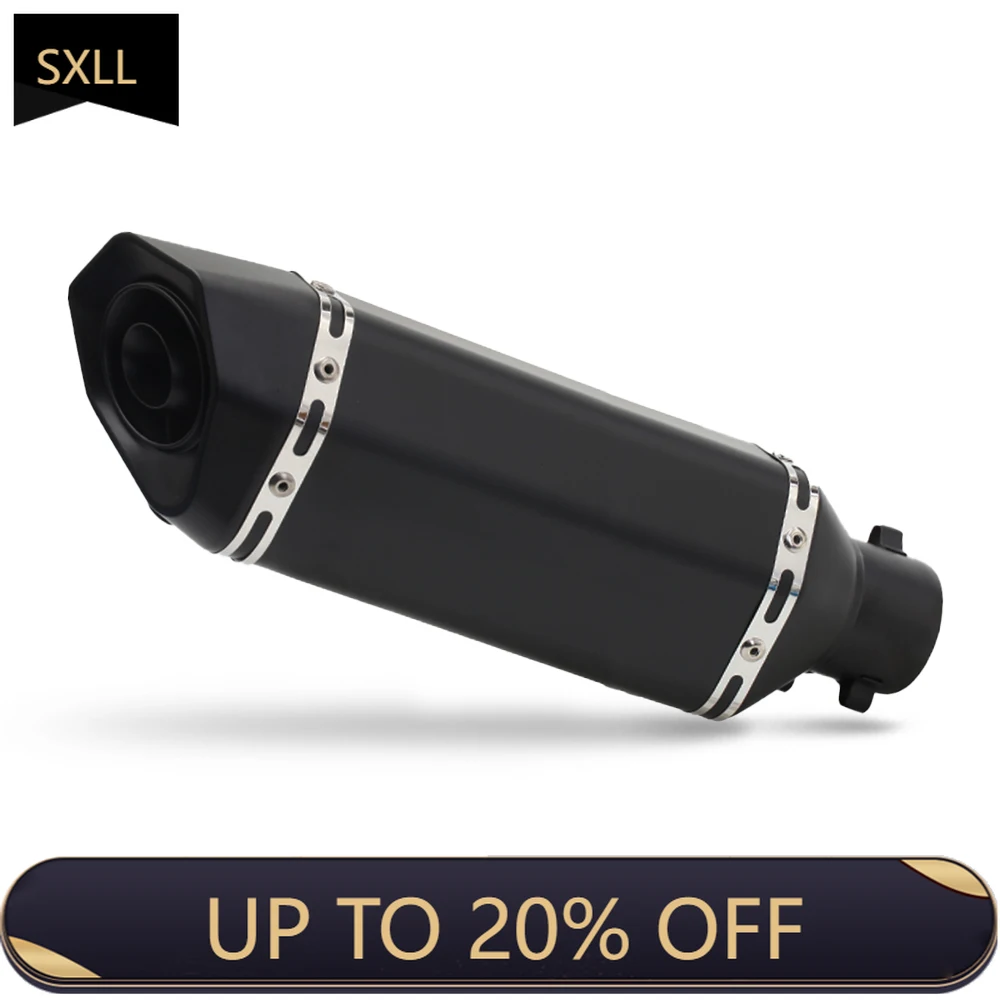 

SXLL Motorcycle Escape Racing Exhaust Universal 51mm Muffler 370mm All Black Tailpipe with DB Killer for Nmax Aerox Z250 Ninja65