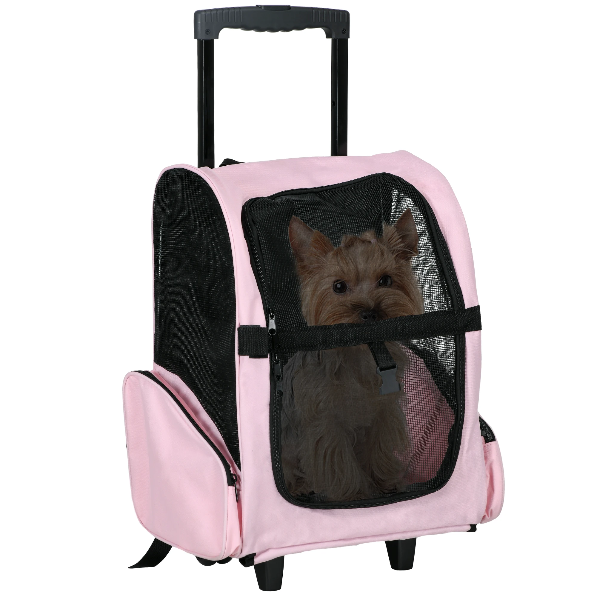 Pawhut Transportin Kar Hond 2 In 1 Rugzak Kar 36X30X49 Cm Huisdieren Mensen Hond Katten Klauw Roze