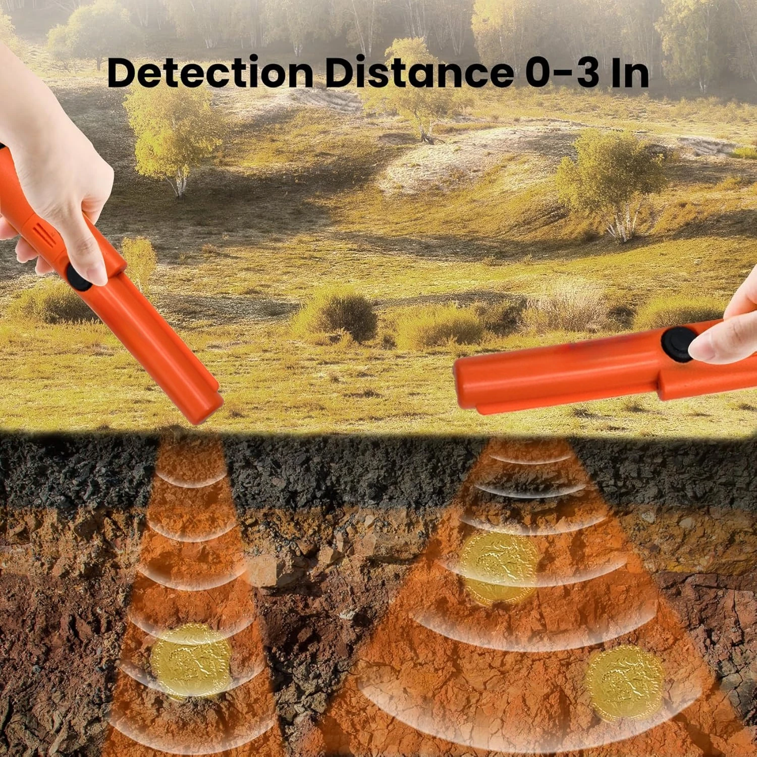 كاشف المعادن في الهواء الطلق مغامرة يده للكشف عن المعادن مؤشر مكتشف مقاوم للماء 360 °   قضيب كاشف المعادن بمسح جانبي