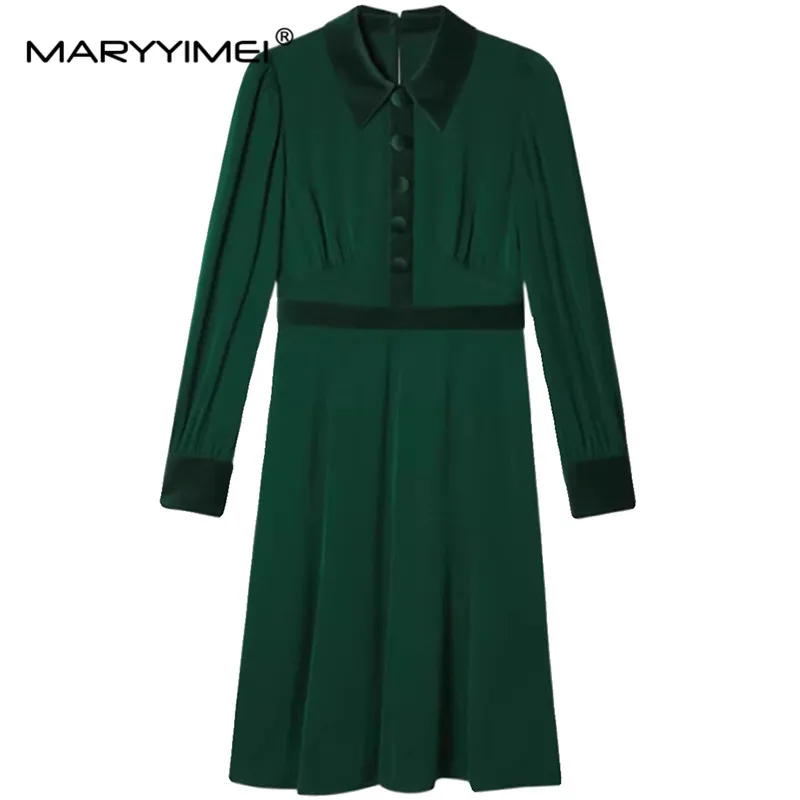 

MARYYIMEI Fashion Designer Spring Summer Women's Dress Long sleeved Vintage Commuter Slim Elegant Dresses