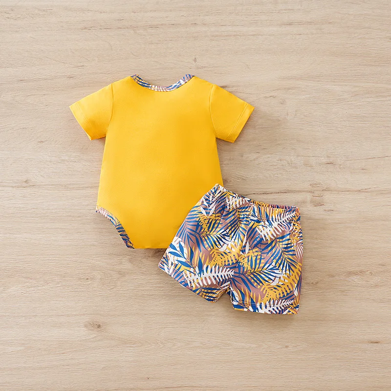 Summer Baby Short-Sleeve Outfit Set Full Print Tropical Beach Plants baby clothes Perfect for Vacation 0-18Months Boys and Girls