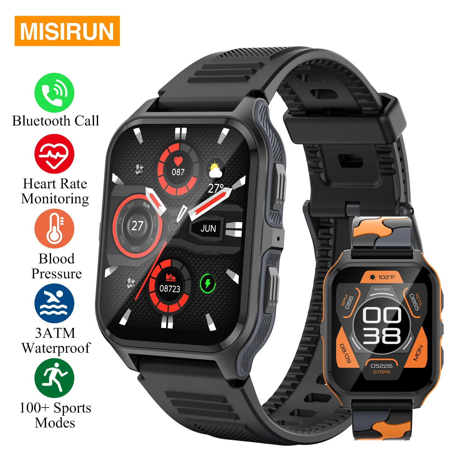 

P73 Outdoor Sport Smart Watch Men Women 1.83" Bluetooth Call Fitness Tracker 3ATM Waterproof Military Smartwatch for Android IOS