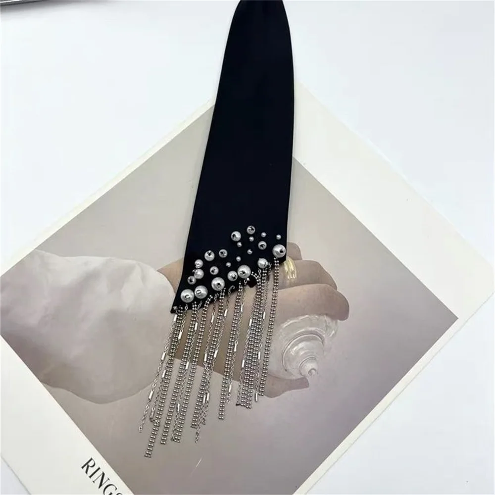 

Advanced sense 2024 Heavy Industry design pearl tassel tie female Korean rhinestone lazy free tie with shirt bow tie